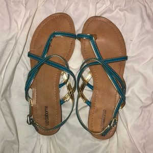 Blue and gold strappy sandals